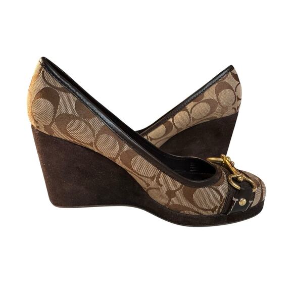 COACH Womens Size 7M Signature Brown Monogram Issy Wedge Platform Heel Shoes - Picture 7 of 11